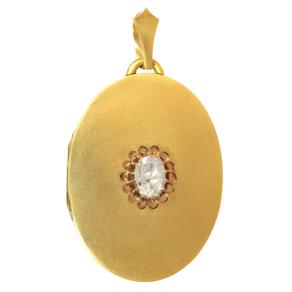Antique Victorian locket medaillion gold pendant with big rose cut diamond